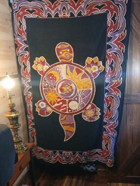 Vintage Gypsy Rose Bohemian Sun & Moon Turtle Wall Tapestry  Yellow, Purple, Red